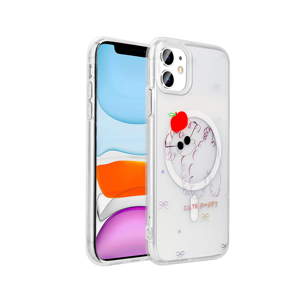 Apple iPhone 11 Kılıf M-Safe Şarj Özellikli Şeffaf Zore Folk Sert Kapak Çilek