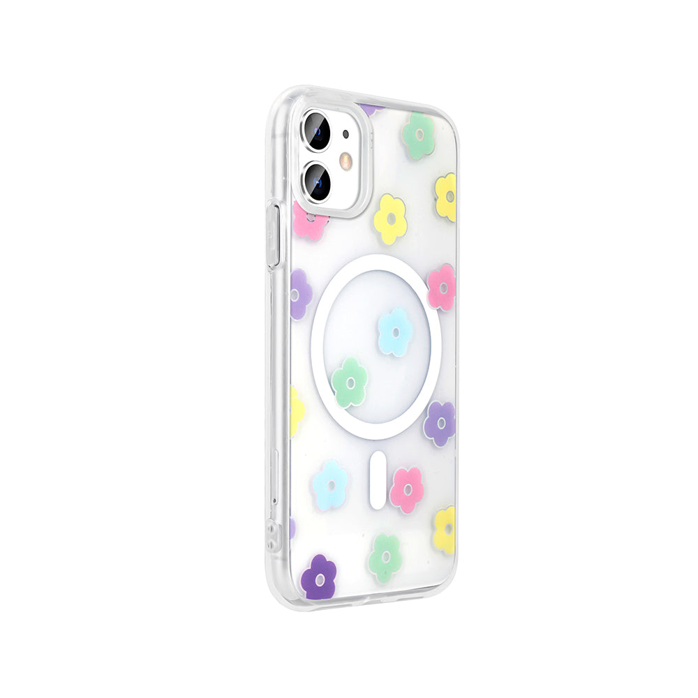 Apple iPhone 11 Kılıf M-Safe Şarj Özellikli Şeffaf Zore Folk Sert Kapak Fiyonk