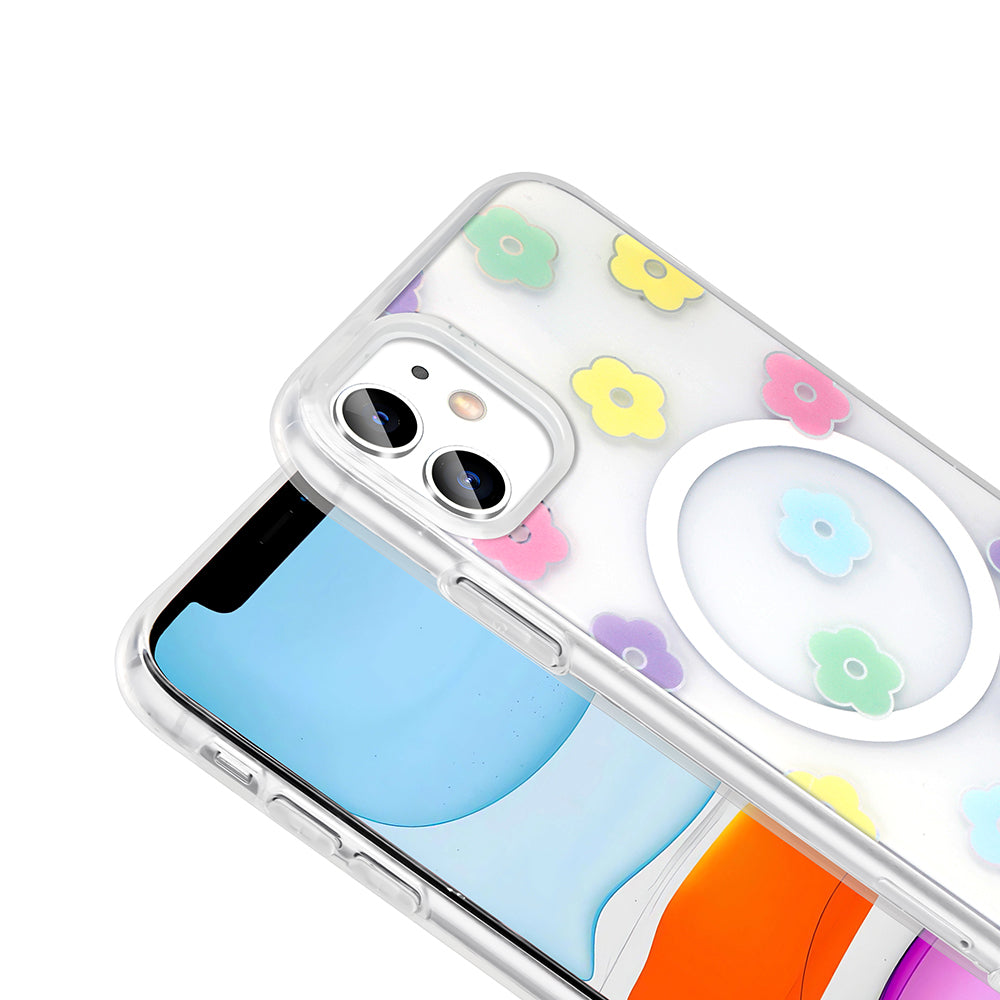 Apple iPhone 11 Kılıf M-Safe Şarj Özellikli Şeffaf Zore Folk Sert Kapak Fiyonk