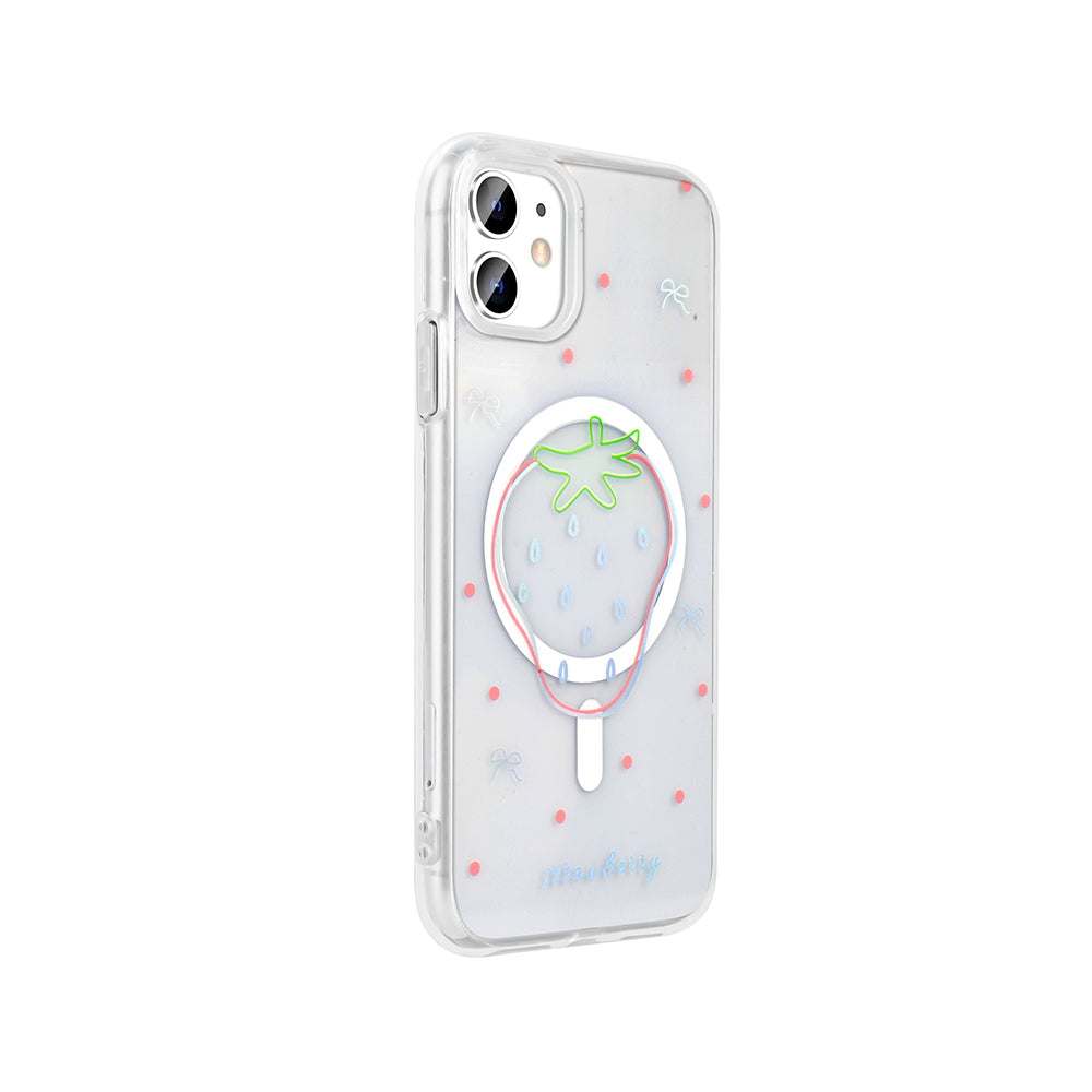 Apple iPhone 11 Kılıf M-Safe Şarj Özellikli Şeffaf Zore Folk Sert Kapak Fiyonk
