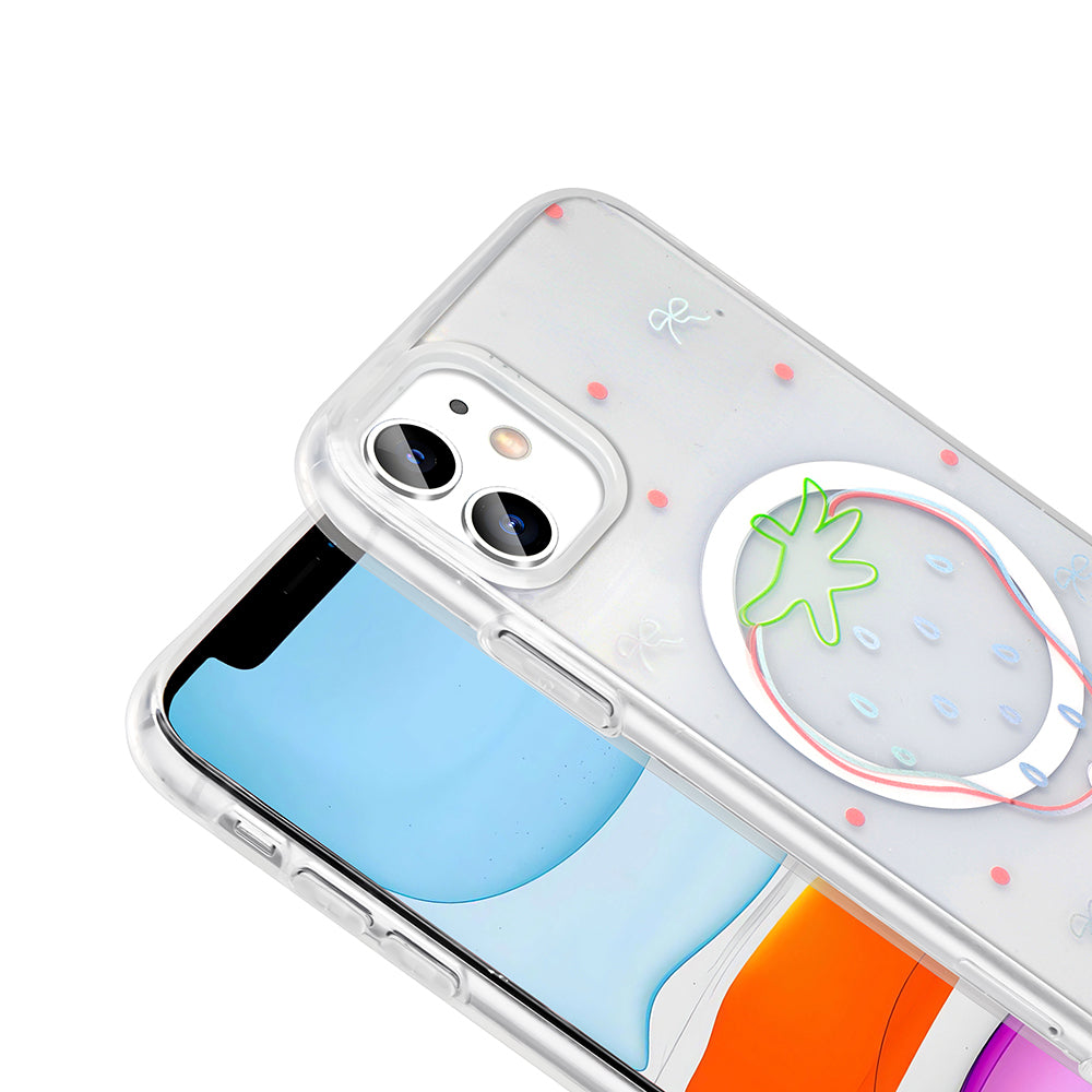 Apple iPhone 11 Kılıf M-Safe Şarj Özellikli Şeffaf Zore Folk Sert Kapak Papatya