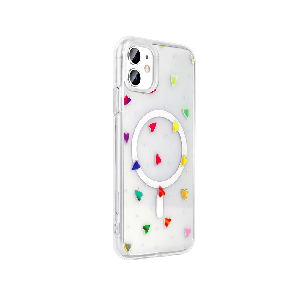 Apple iPhone 11 Kılıf M-Safe Şarj Özellikli Şeffaf Zore Folk Sert Kapak Papatya