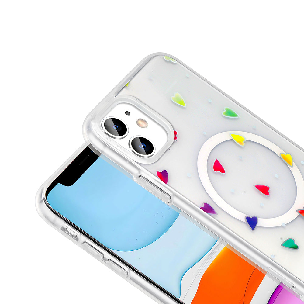 Apple iPhone 11 Kılıf M-Safe Şarj Özellikli Şeffaf Zore Folk Sert Kapak Fiyonk
