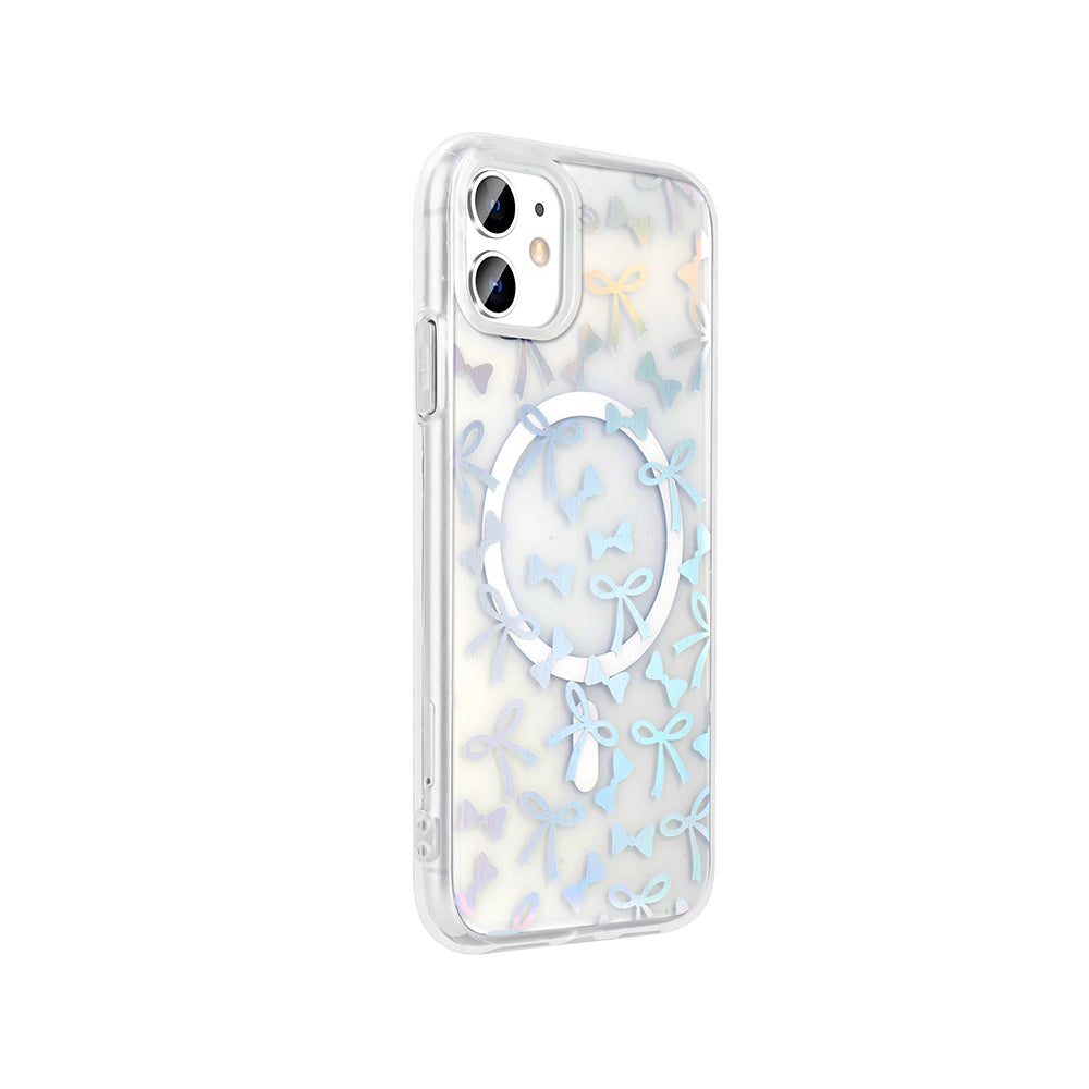 Apple iPhone 11 Kılıf M-Safe Şarj Özellikli Şeffaf Zore Folk Sert Kapak Fiyonk