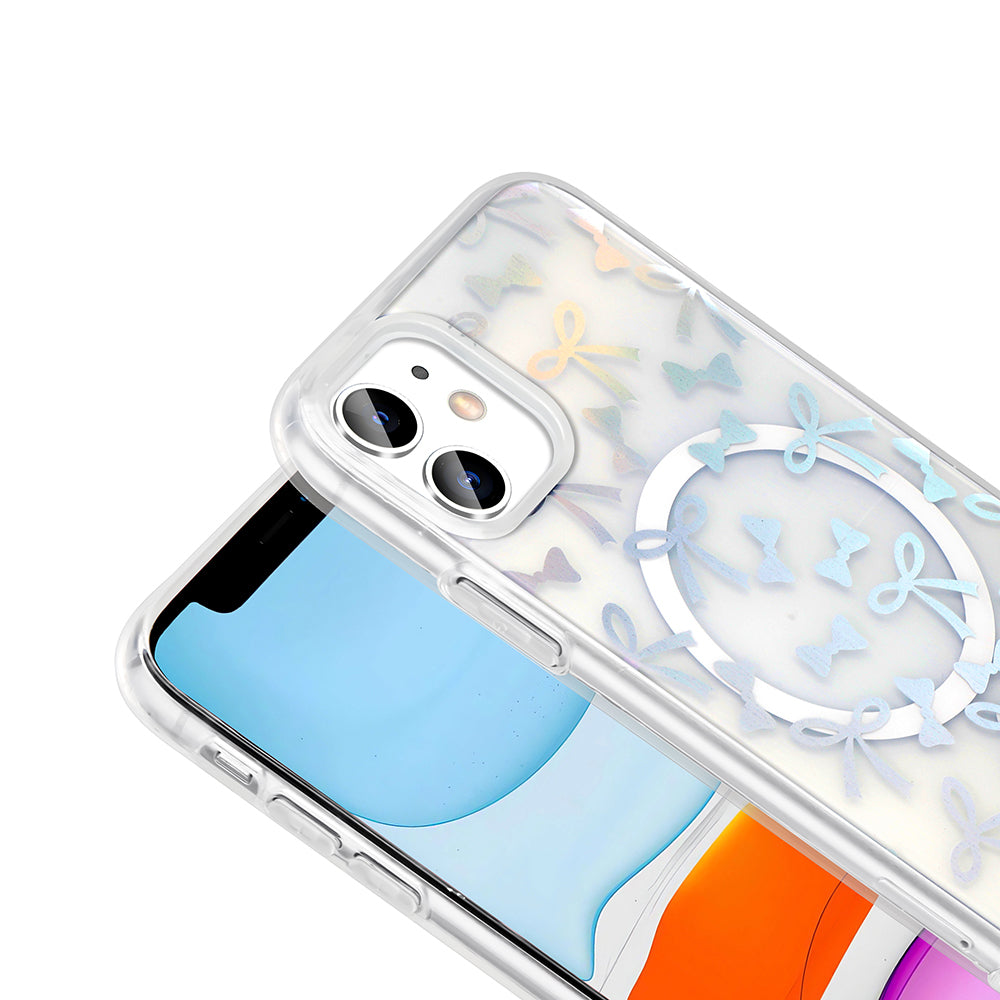 Apple iPhone 11 Kılıf M-Safe Şarj Özellikli Şeffaf Zore Folk Sert Kapak Çilek