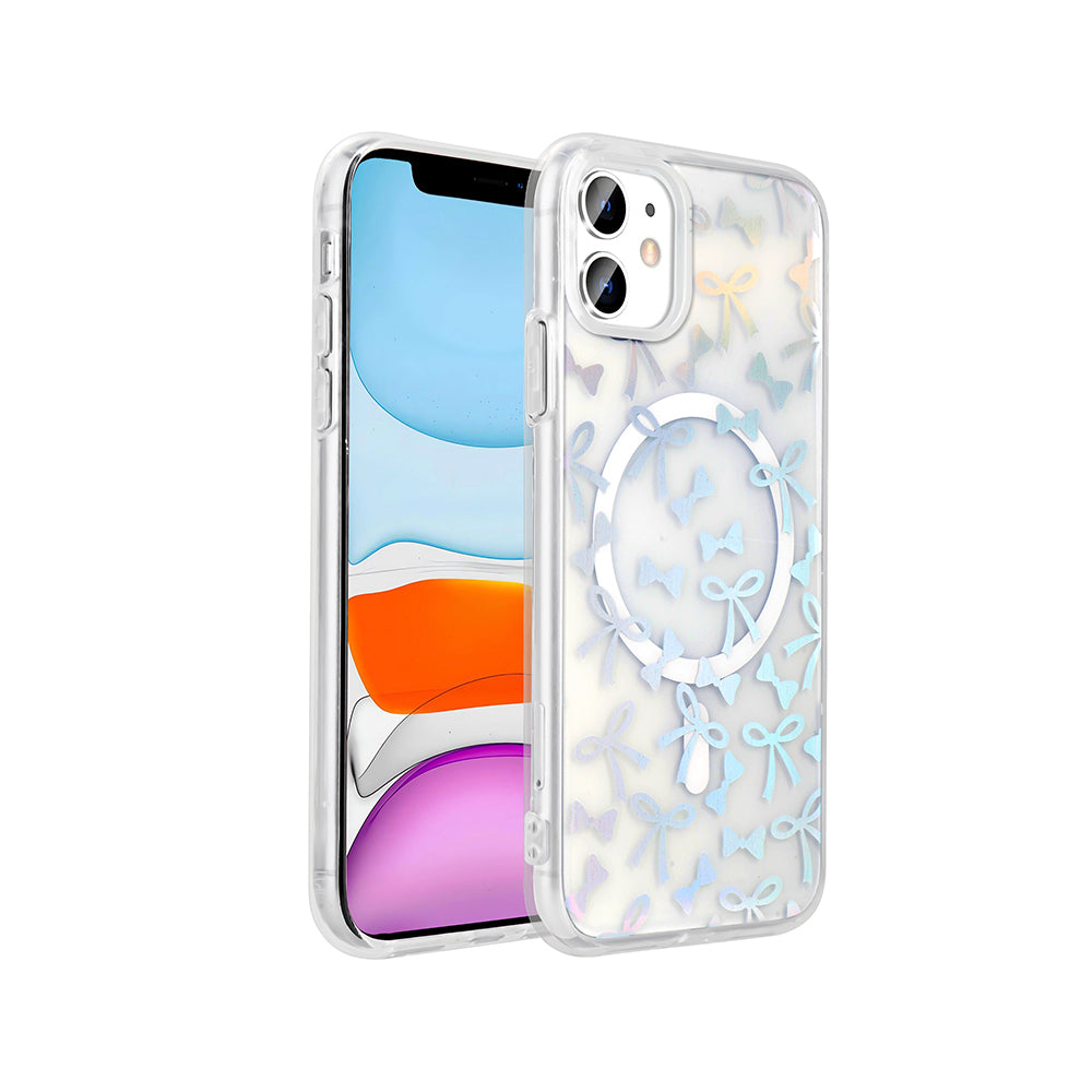 Apple iPhone 11 Kılıf M-Safe Şarj Özellikli Şeffaf Zore Folk Sert Kapak Fiyonk