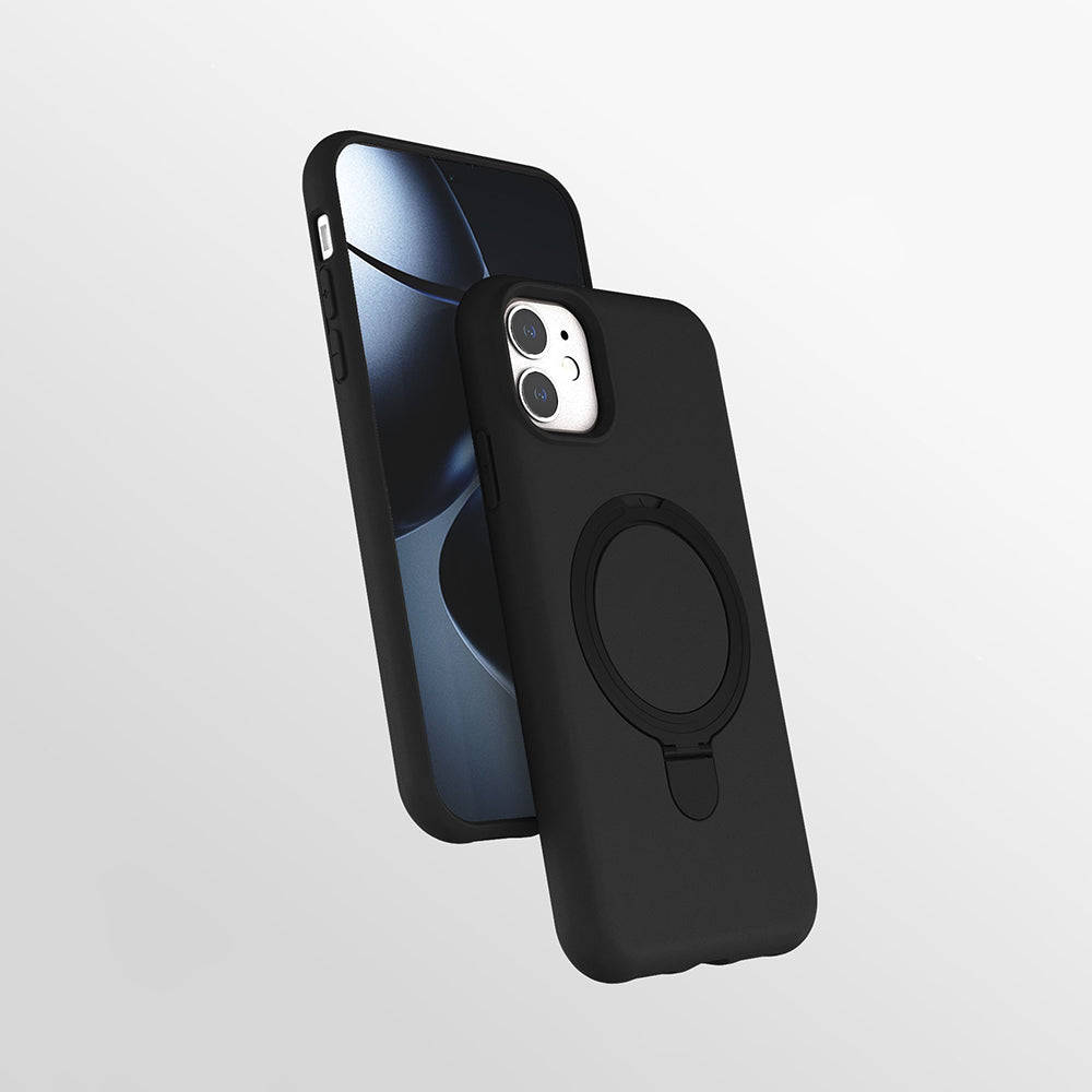 Apple iPhone 11 Kılıf M-safe Şarj Özellikli Standlı Zore Samara Kapak Titanyum-Gri