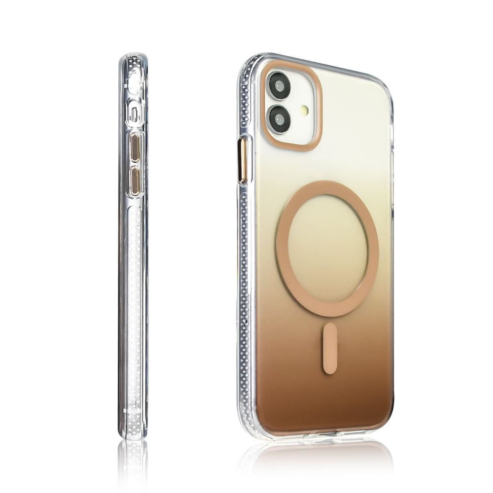 Apple iPhone 11 Kılıf M-safe Şarj Özellikli Transparan Renk Geçişli Zore Toros Kapak Rose Gold