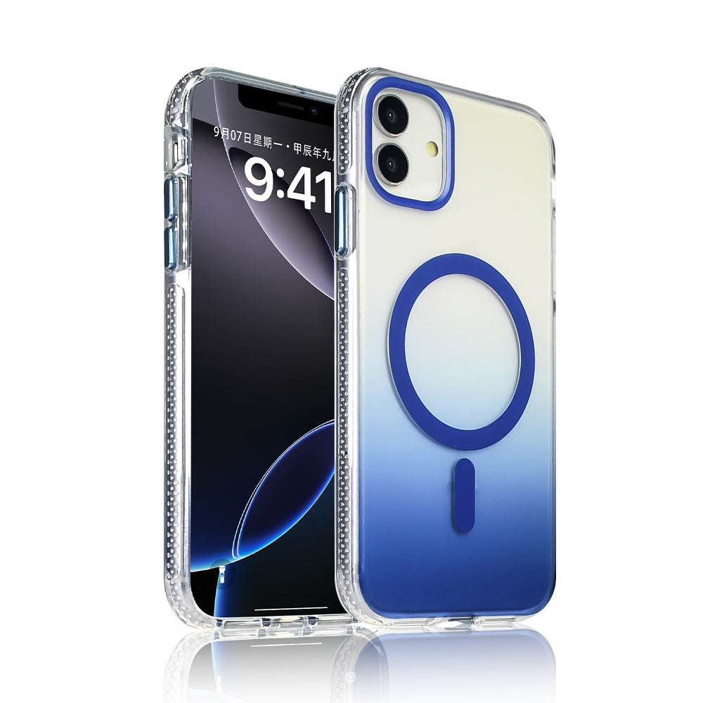 Apple iPhone 11 Kılıf M-safe Şarj Özellikli Transparan Renk Geçişli Zore Toros Kapak Mavi