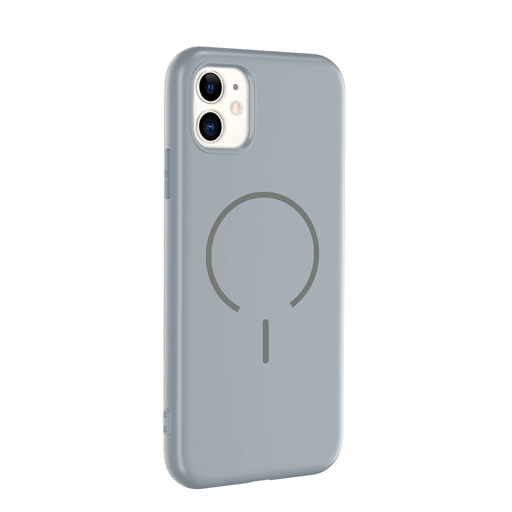 Apple iPhone 11 Kılıf M-safe Şarj Özellikli Zore Meta Kapak Titanyum-Gri