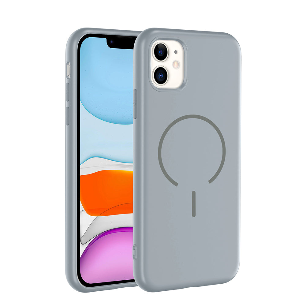 Apple iPhone 11 Kılıf M-safe Şarj Özellikli Zore Meta Kapak Titanyum-Gri