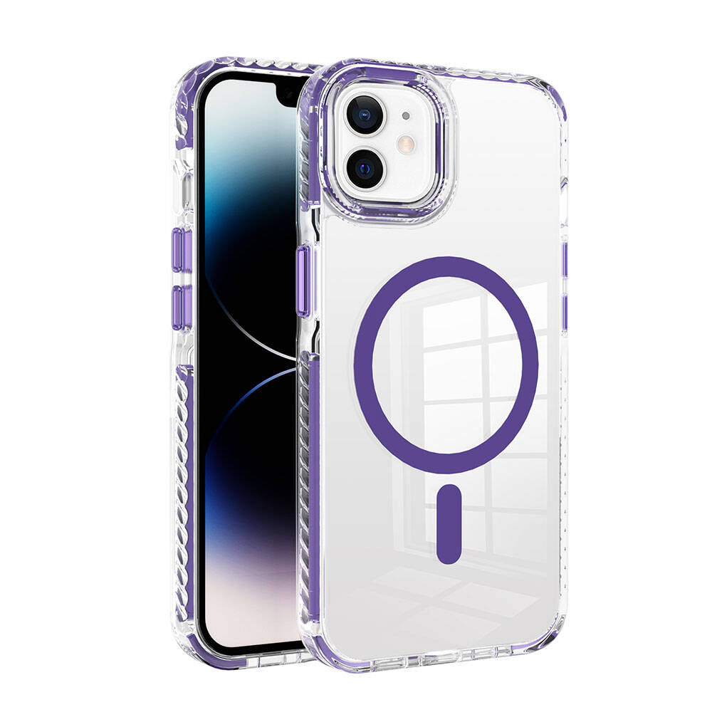 Apple iPhone 11 Kılıf M-safe Şarj Özellikli Airbagli Takılabilir Askı Aparatlı Zore Nana Kapak Mor
