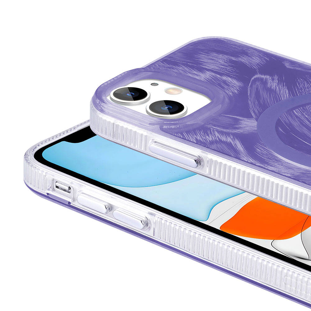 Apple iPhone 11 Kılıf M-safe Şarj Özellikli Fırça Boya Desenli Zore Palet Kapak Pembe
