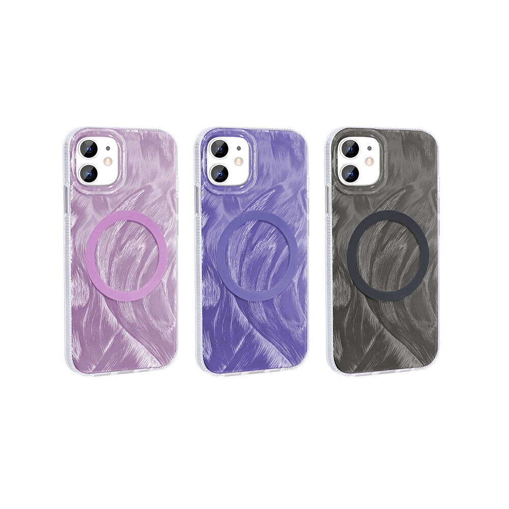 Apple iPhone 11 Kılıf M-safe Şarj Özellikli Fırça Boya Desenli Zore Palet Kapak Gri