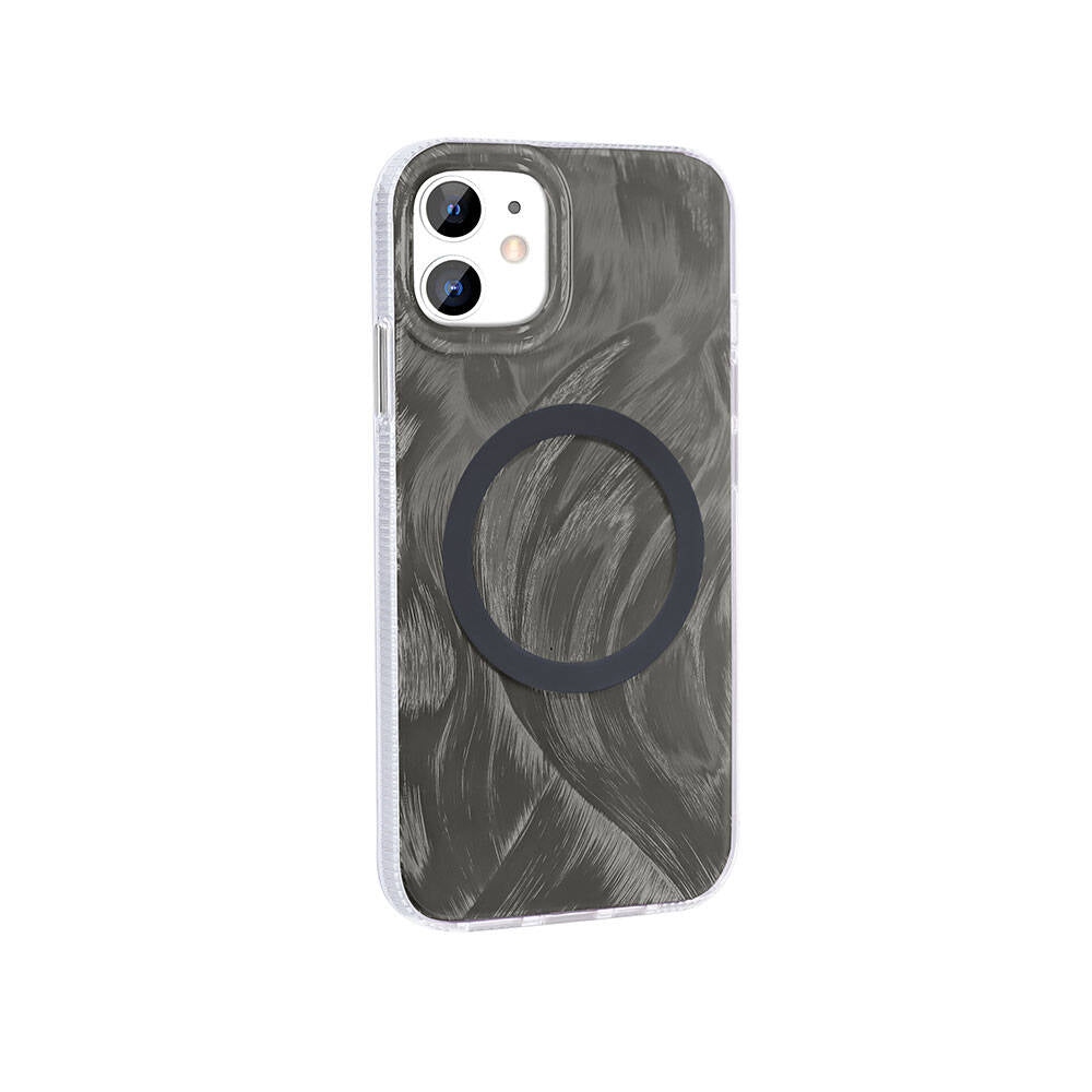 Apple iPhone 11 Kılıf M-safe Şarj Özellikli Fırça Boya Desenli Zore Palet Kapak Gri