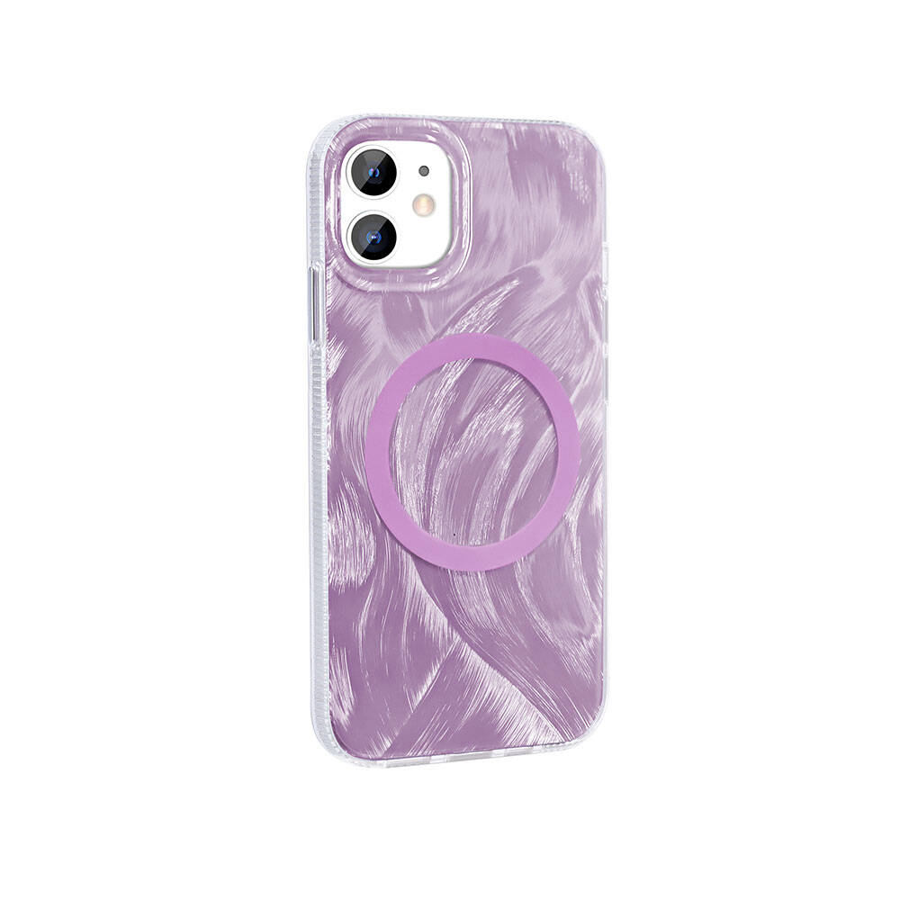 Apple iPhone 11 Kılıf M-safe Şarj Özellikli Fırça Boya Desenli Zore Palet Kapak Pembe