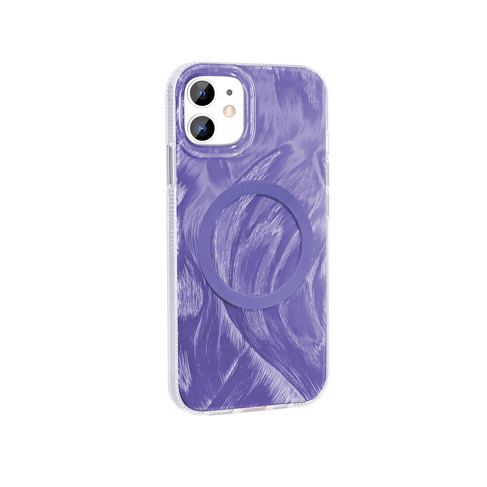 Apple iPhone 11 Kılıf M-safe Şarj Özellikli Fırça Boya Desenli Zore Palet Kapak Mor