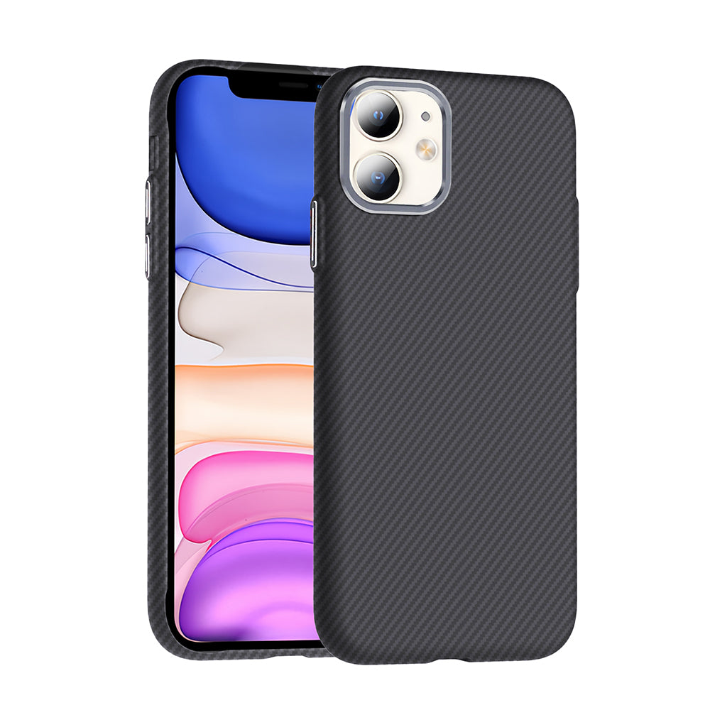 Apple iPhone 11 Kılıf M-safe Şarj Özellikli Karbon Fiber Görünümlü Zore Gros Kapak Gri-Siyah