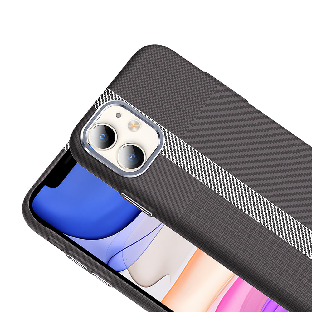 Apple iPhone 11 Kılıf M-safe Şarj Özellikli Karbon Fiber Görünümlü Zore Gros Kapak Siyah-Lacivert