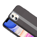Apple iPhone 11 Kılıf M-safe Şarj Özellikli Karbon Fiber Görünümlü Zore Gros Kapak Gri-Siyah