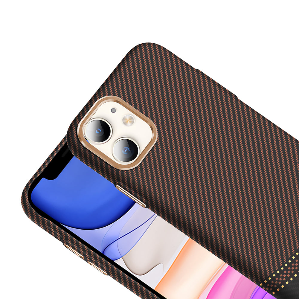Apple iPhone 11 Kılıf M-safe Şarj Özellikli Karbon Fiber Görünümlü Zore Gros Kapak Desert Titanyum
