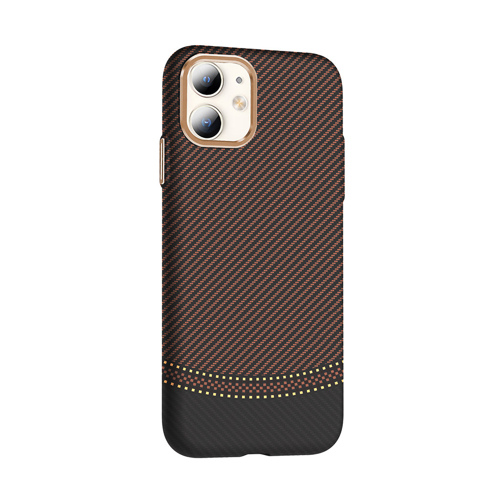 Apple iPhone 11 Kılıf M-safe Şarj Özellikli Karbon Fiber Görünümlü Zore Gros Kapak Gold-Siyah