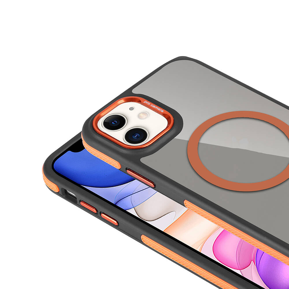 Apple iPhone 11 Kılıf M-safe Şarj Özellikli Mat Görünümlü Zore Solo Kapak Turuncu