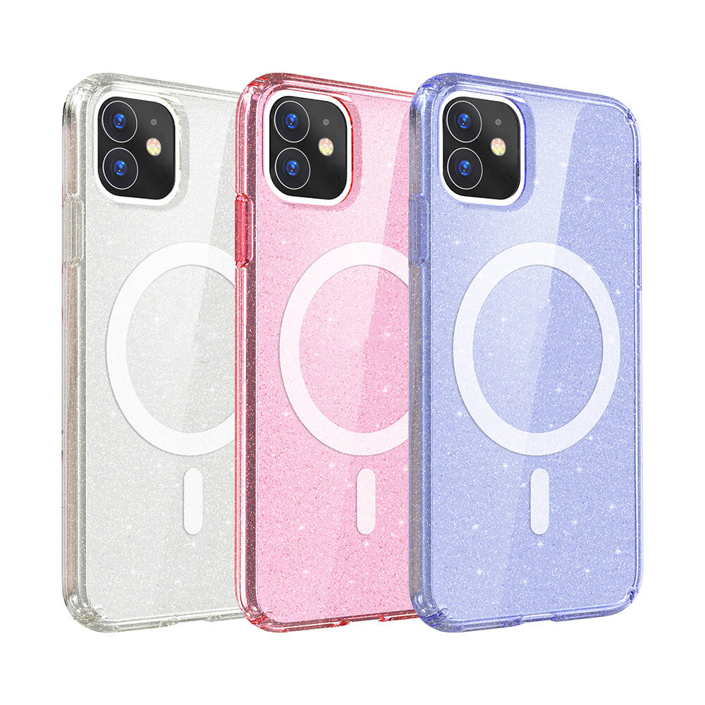 Apple iPhone 11 Kılıf M-safe Şarj Özellikli Parlayan Simli Saydam Renkli Zore Allstar Kapak Şeffaf