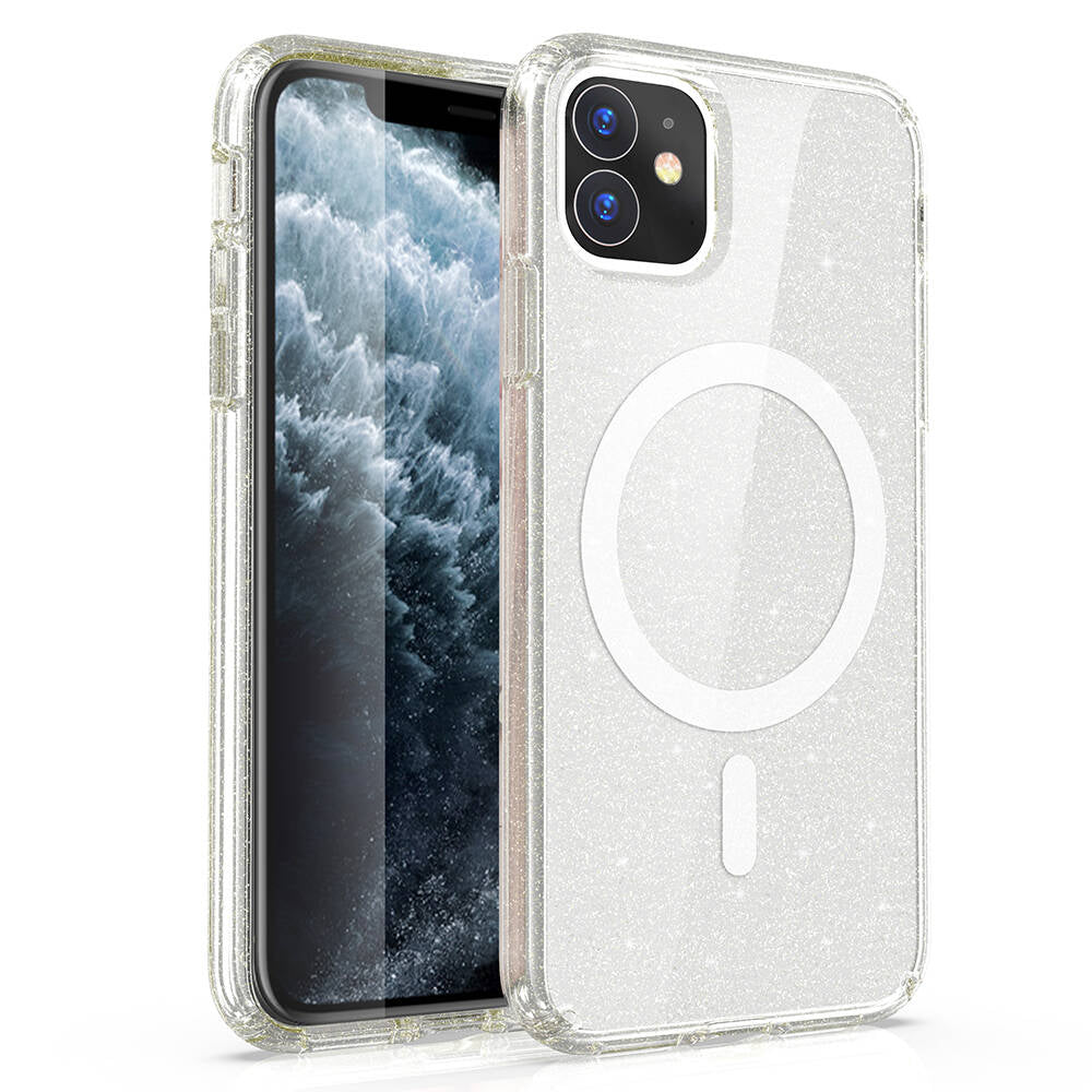 Apple iPhone 11 Kılıf M-safe Şarj Özellikli Parlayan Simli Saydam Renkli Zore Allstar Kapak Mor