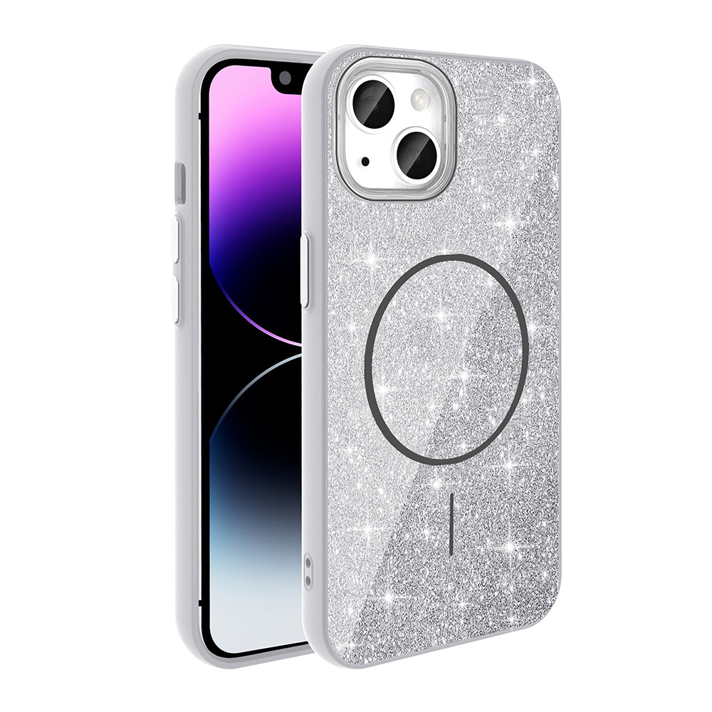 Apple iPhone 11 Kılıf M-safe Şarj Özellikli Parlayan Simli Zore Okso Kapak Gold