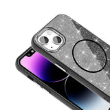 Apple iPhone 11 Kılıf M-safe Şarj Özellikli Parlayan Simli Zore Okso Kapak Siyah