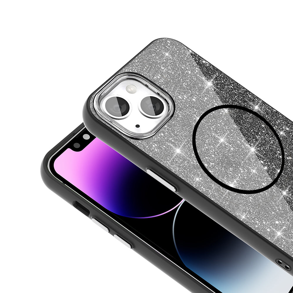 Apple iPhone 11 Kılıf M-safe Şarj Özellikli Parlayan Simli Zore Okso Kapak Gold