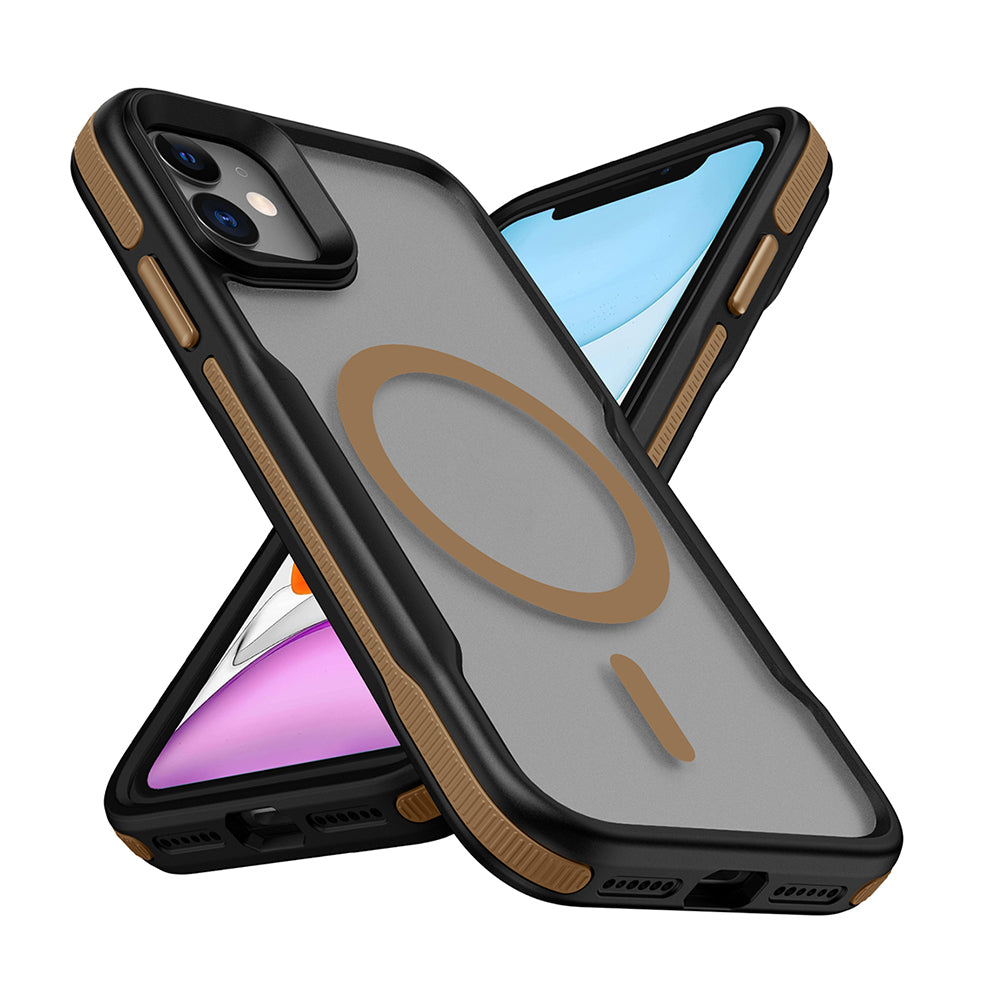 Apple iPhone 11 Kılıf M-safe Şarj Özellikli Renkli Kenar Airbag Şeritli Zore Lamer Kapak Turuncu