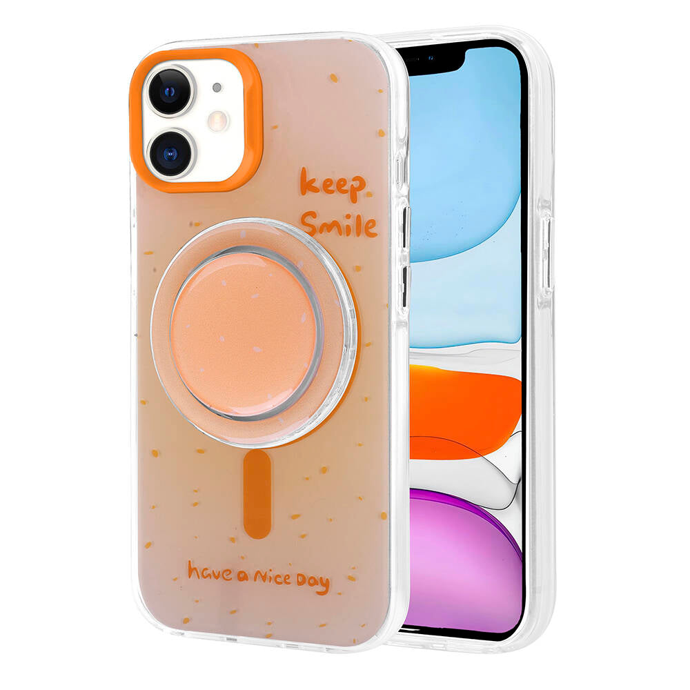 Apple iPhone 11 Kılıf M-safe Şarj Özellikli Tak-Çıkar Pop Soketli Zore Tiktok Kapak Pembe Koyu