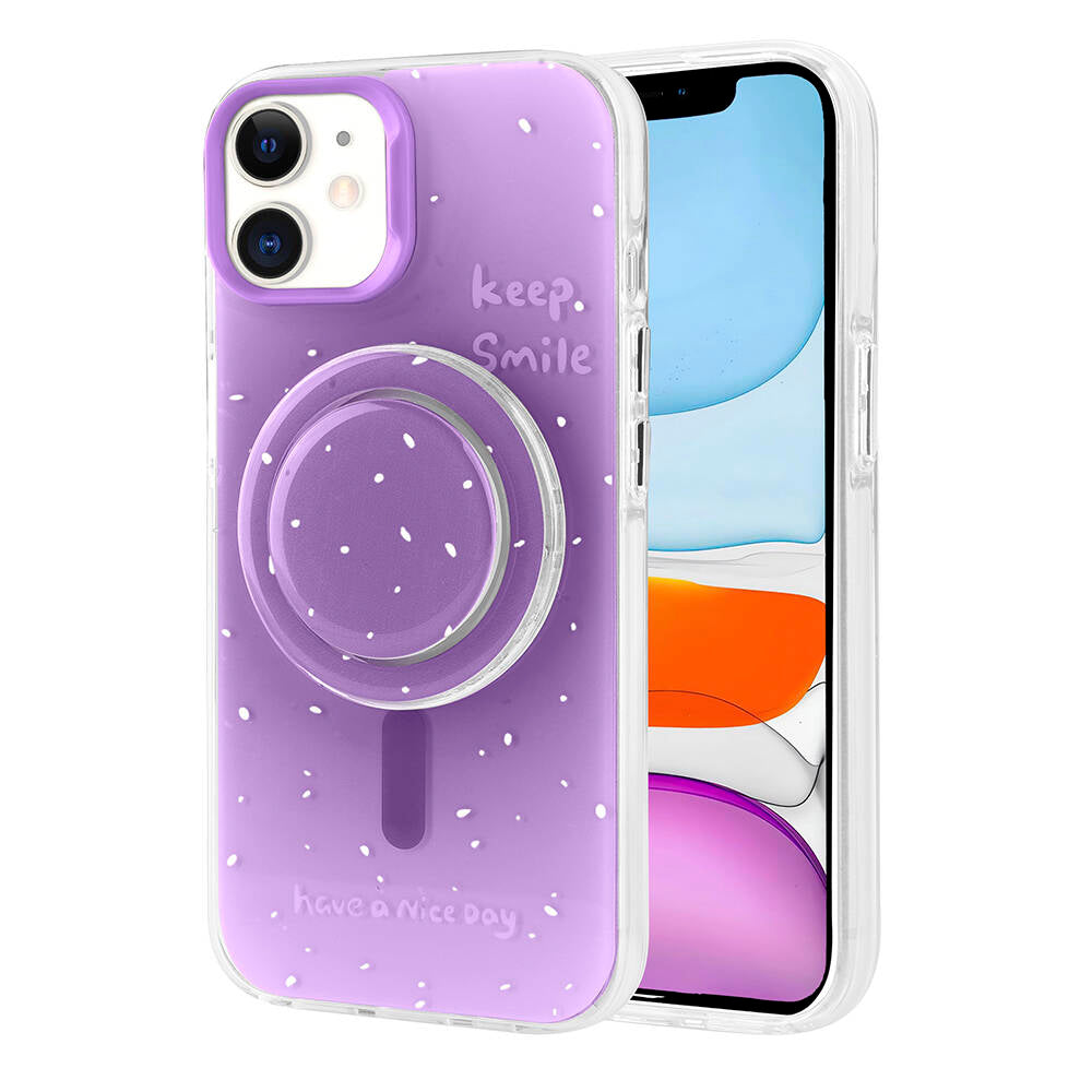 Apple iPhone 11 Kılıf M-safe Şarj Özellikli Tak-Çıkar Pop Soketli Zore Tiktok Kapak Pembe Koyu