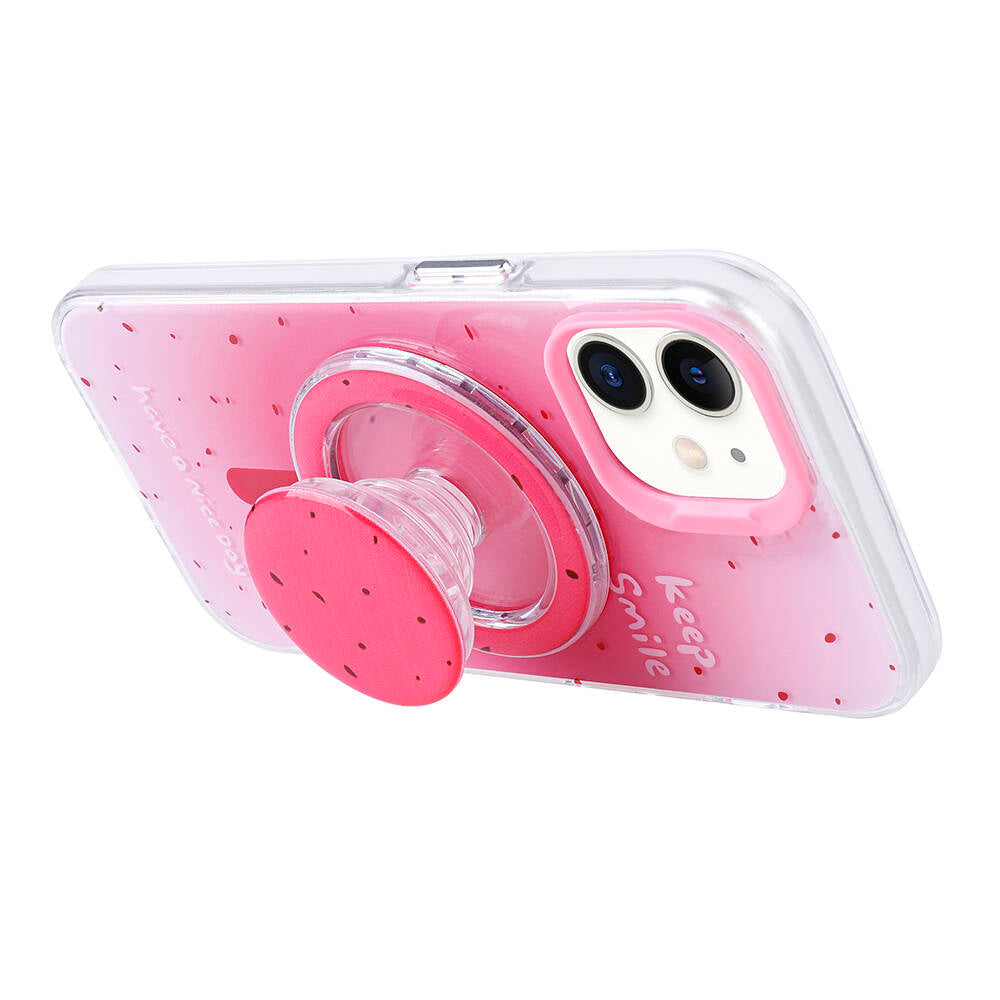 Apple iPhone 11 Kılıf M-safe Şarj Özellikli Tak-Çıkar Pop Soketli Zore Tiktok Kapak Pembe Koyu