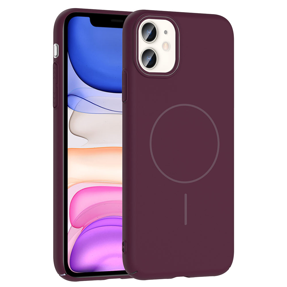 Apple iPhone 11 Kılıf M-safe Şarj Özellikli Zore Ruby Sert Kapak Mürdüm