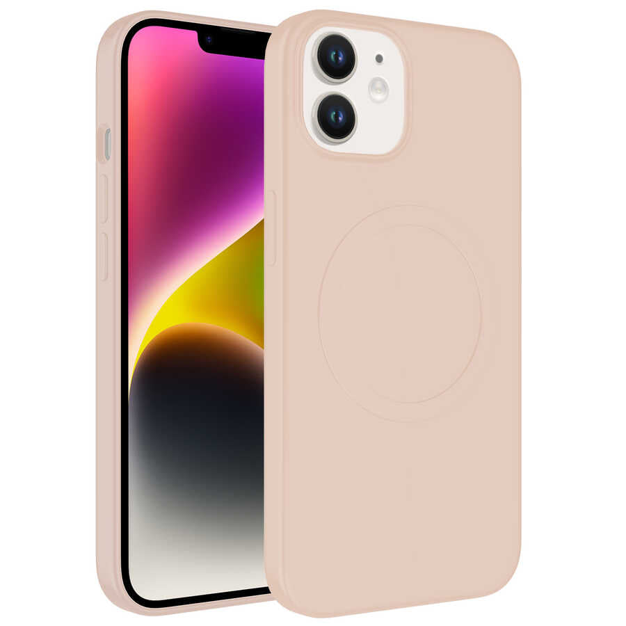 Apple iPhone 11 Kılıf M-safe Wireless Şarj Özellikli Pastel Renk Silikon Zore Plas Kapak Pembe Açık