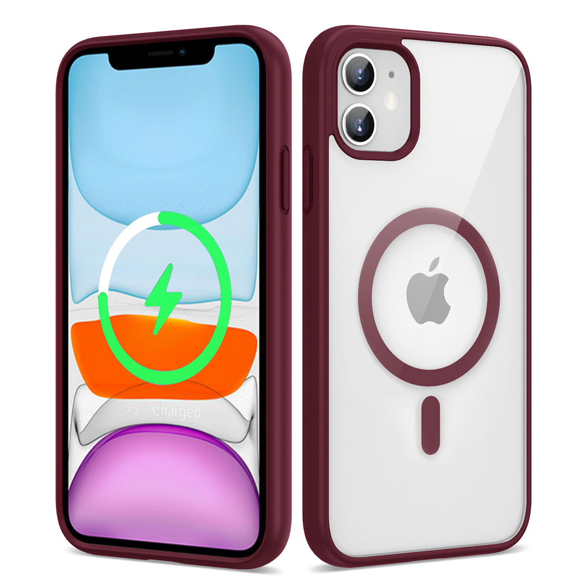 Apple iPhone 11 Kılıf M-safe Wireless Şarj Özellikli Silikon Zore Ege Kapak Koyu Kırmızı