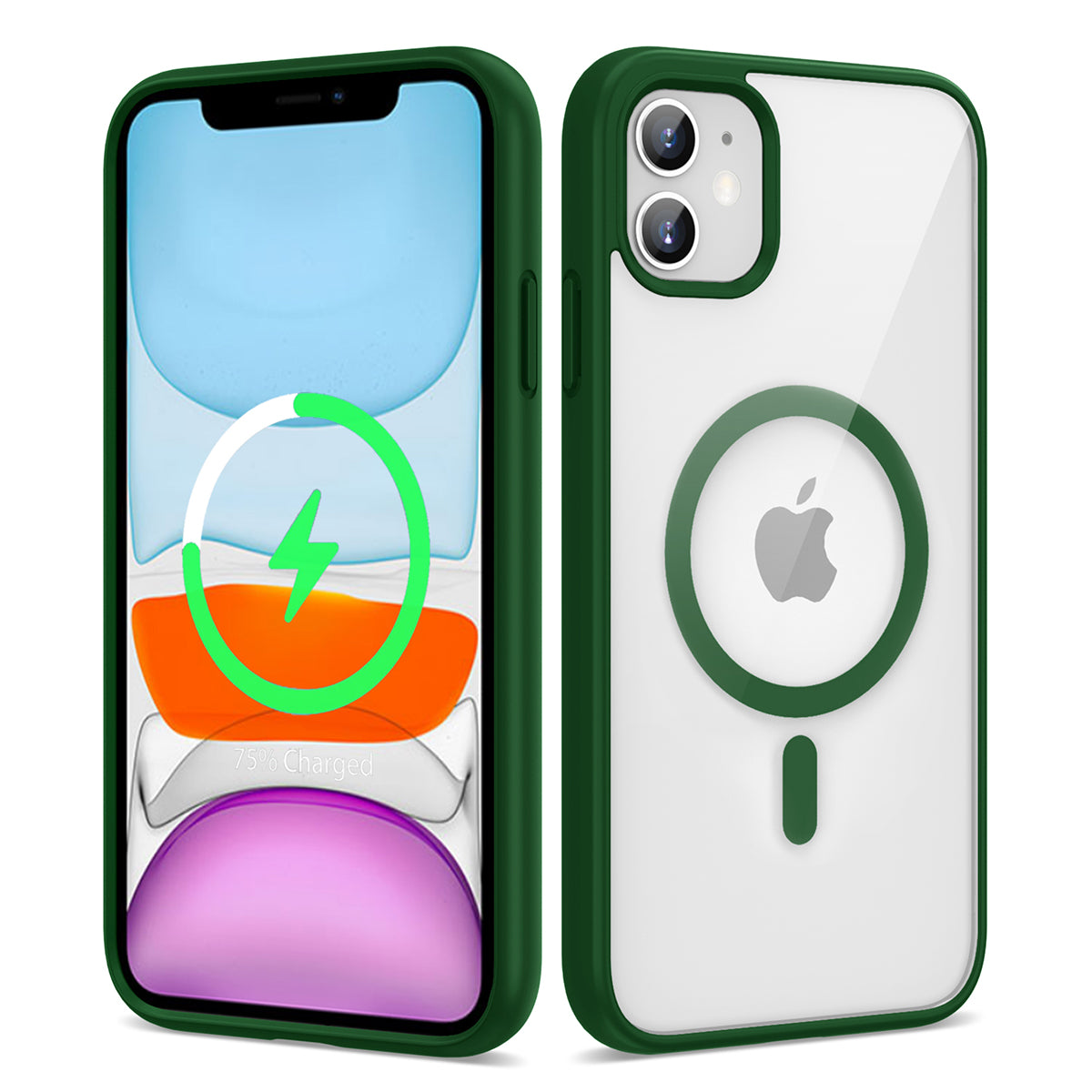 Apple iPhone 11 Kılıf M-safe Wireless Şarj Özellikli Silikon Zore Ege Kapak Koyu Yeşil