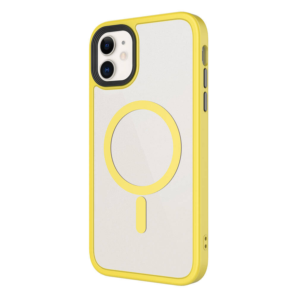 Apple iPhone 11 Kılıf Mat Arka Yüzey Wireless Şarj Özellikli Zore Flet M-safe Kapak Sarı