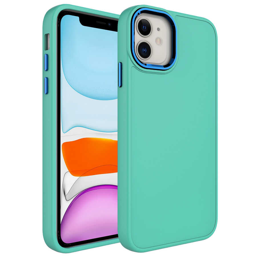 Apple iPhone 11 Kılıf Metal Çerçeve ve Buton Tasarımlı Silikon Zore Luna Kapak Kırmızı