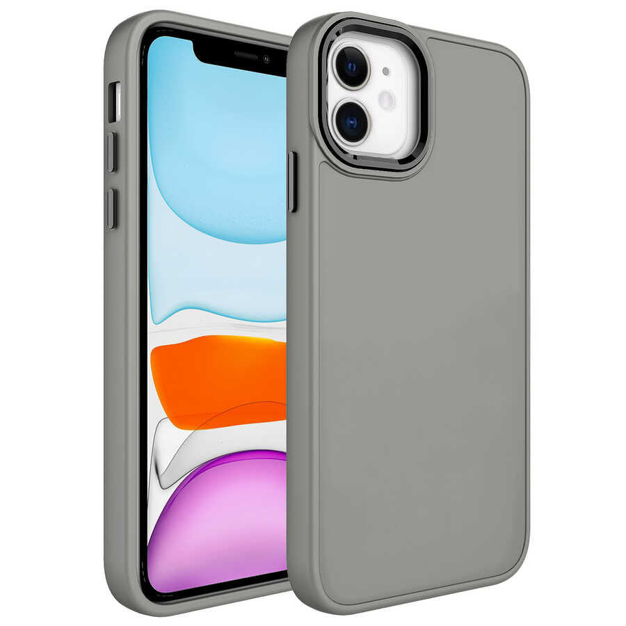 Apple iPhone 11 Kılıf Metal Çerçeve ve Buton Tasarımlı Silikon Zore Luna Kapak Gri