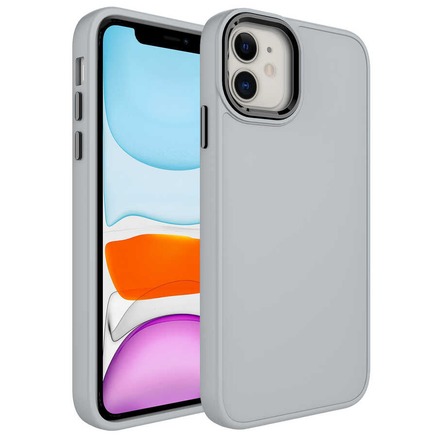 Apple iPhone 11 Kılıf Metal Çerçeve ve Buton Tasarımlı Silikon Zore Luna Kapak Gümüş