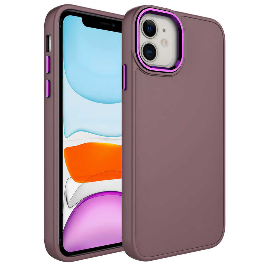 Apple iPhone 11 Kılıf Metal Çerçeve ve Buton Tasarımlı Silikon Zore Luna Kapak Açık Vişne