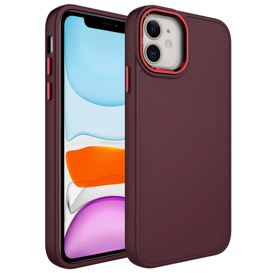Apple iPhone 11 Kılıf Metal Çerçeve ve Buton Tasarımlı Silikon Zore Luna Kapak Koyu Mor