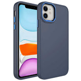 Apple iPhone 11 Kılıf Metal Çerçeve ve Buton Tasarımlı Silikon Zore Luna Kapak Petrol Mavi