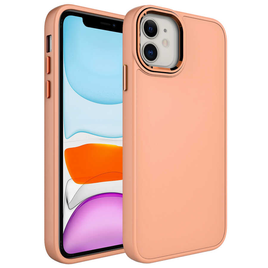 Apple iPhone 11 Kılıf Metal Çerçeve ve Buton Tasarımlı Silikon Zore Luna Kapak Yavruağzı
