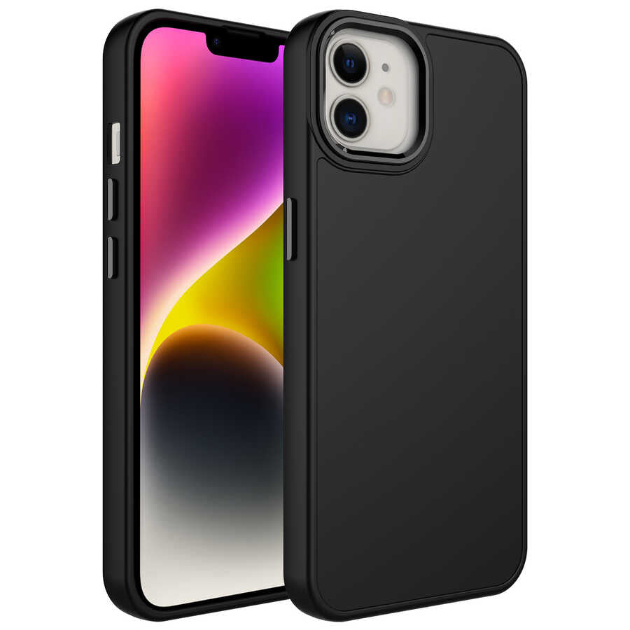 Apple iPhone 11 Kılıf Metal Çerçeve ve Buton Tasarımlı Silikon Zore Luna Kapak Siyah
