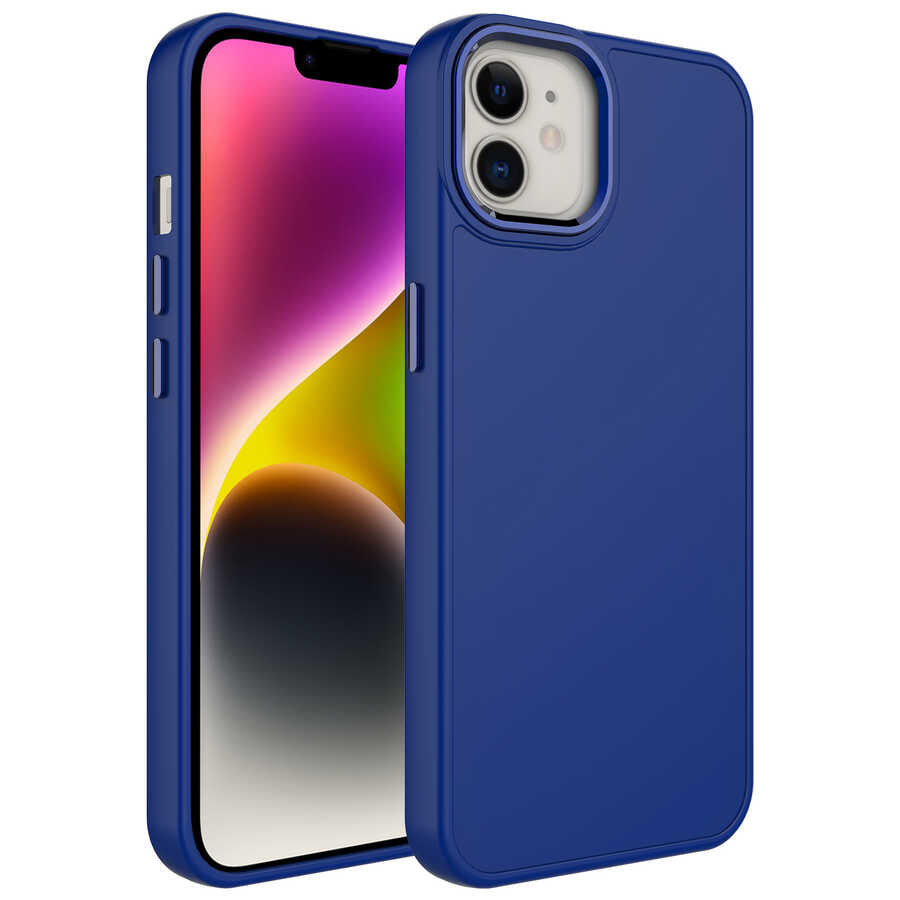 Apple iPhone 11 Kılıf Metal Çerçeve ve Buton Tasarımlı Silikon Zore Luna Kapak Lacivert
